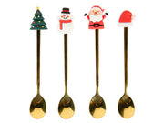 theelepels kerst goud 14,5cm 4-dlg