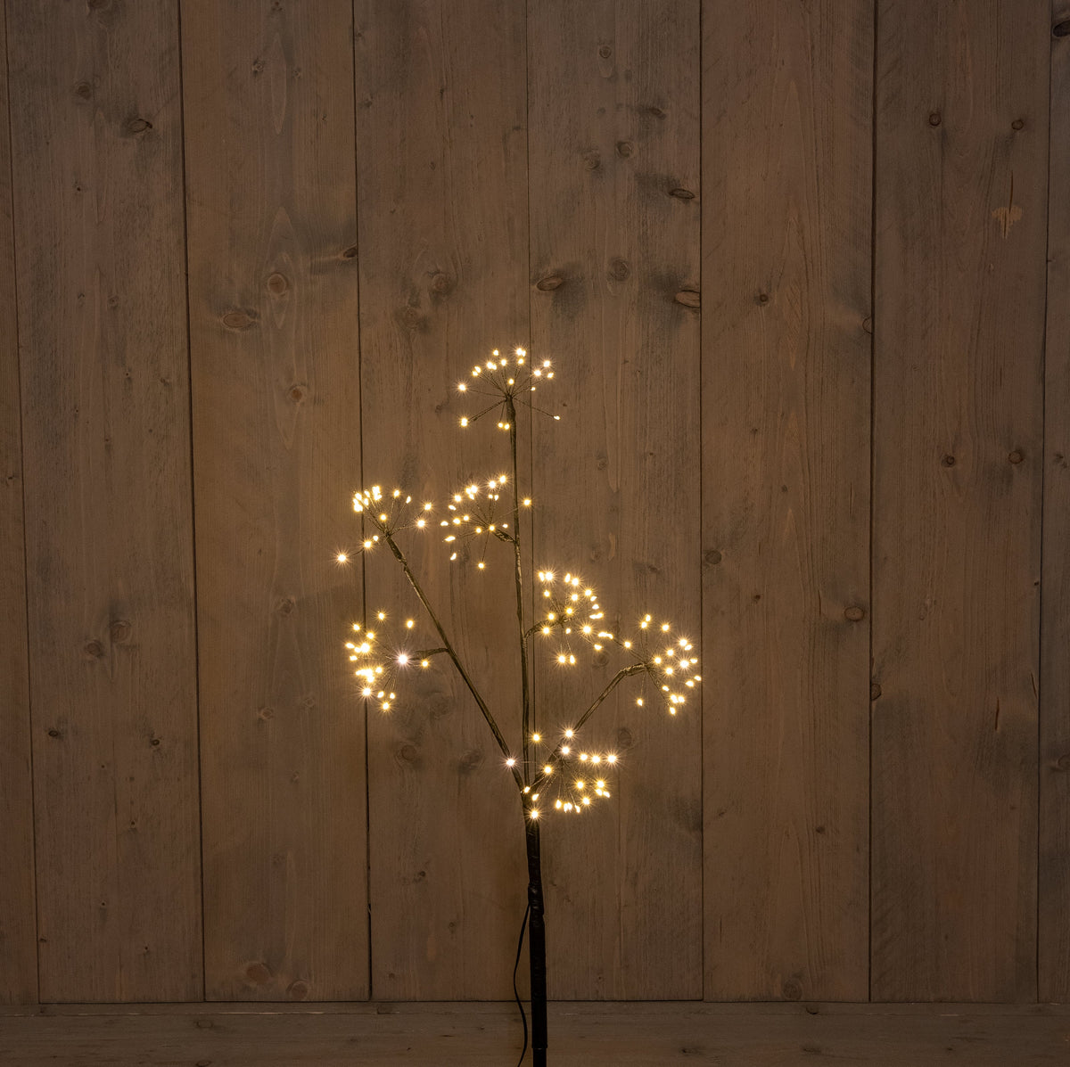 zwarte tak dandelion 7x20l/70cm led classic warm - 5m aanloopsnoer zwart - ip44 trafo