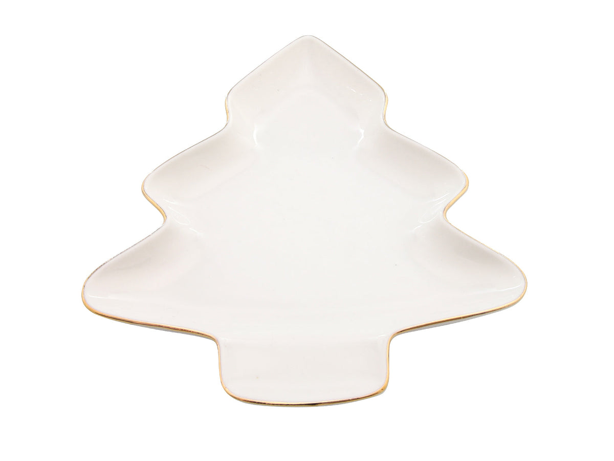 schaal kerstboom goud rand 16x20cm