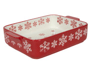 ovenschaal sneeuwvlok rood wit 28x18,5x6cm