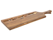 serveerplank met 3x kaasmes acacia 65x20x1,5cm