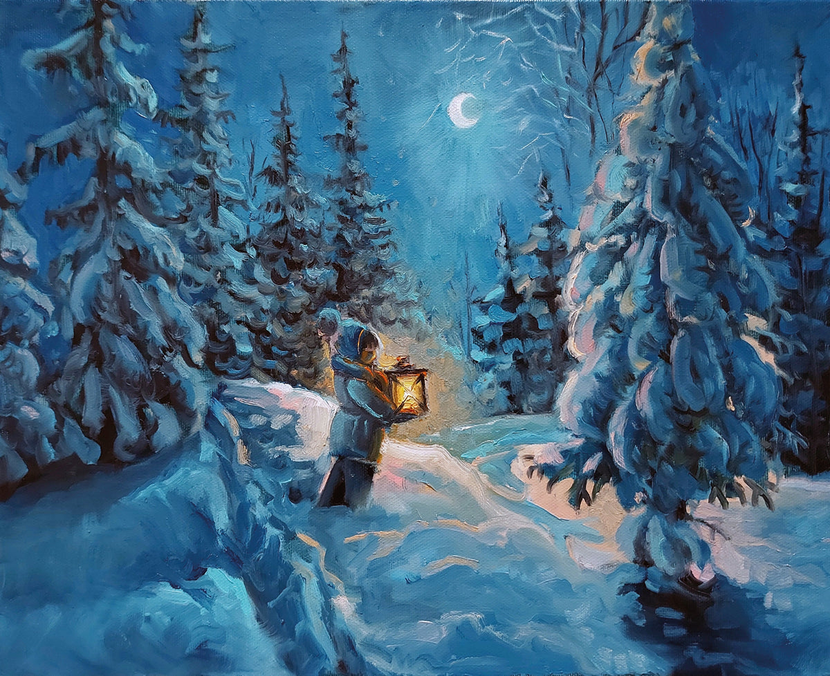 b.o. led canvas 38x48cm kind met lantaarn 1led / 2aa