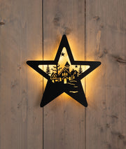 muurhanger ster met kerstfiguren 22led classic op batterij met timer ip20 3x34x35cm zwart