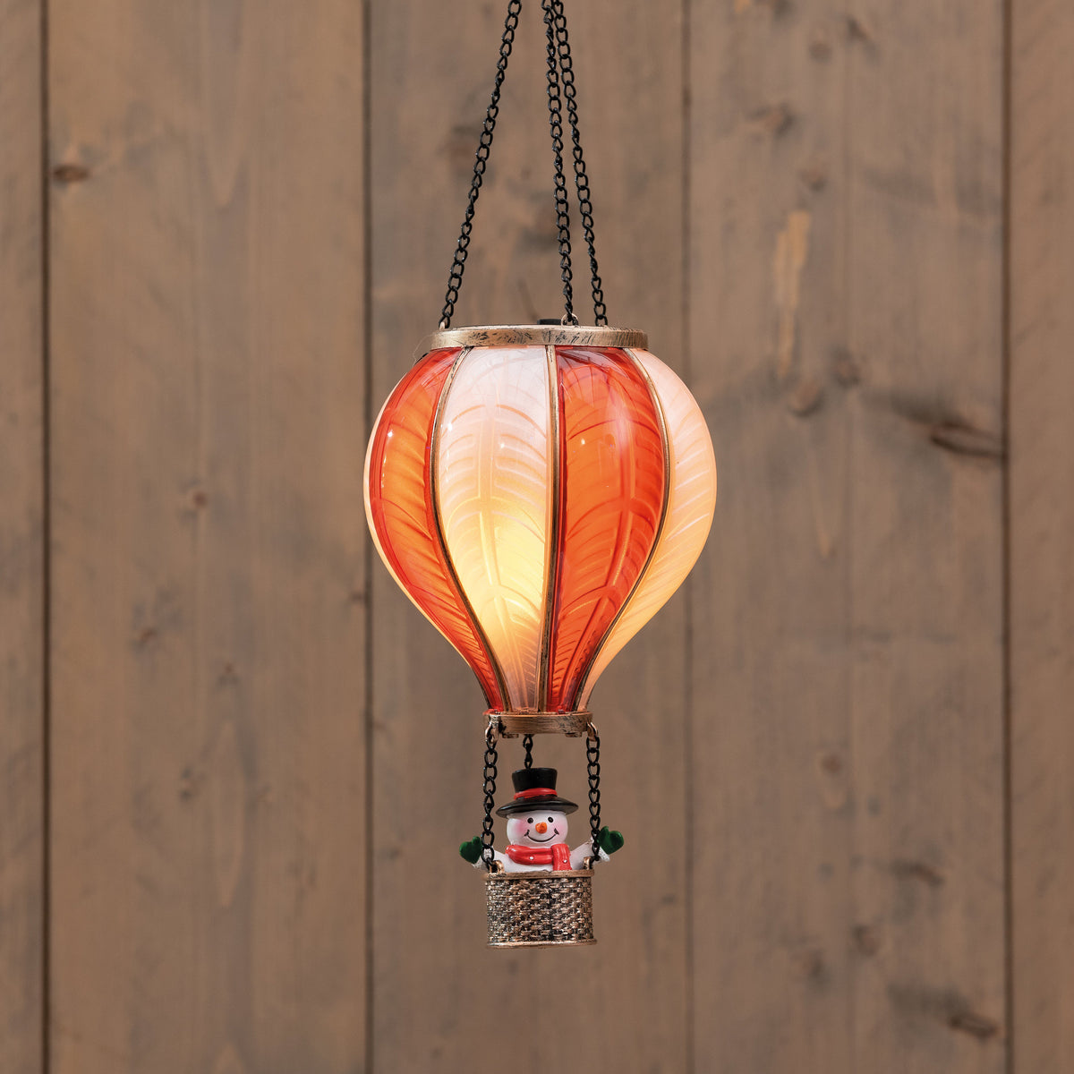 b.o. luchtballon met sneeuwman 20led met vlameffect 14x25cm wit/rood / 2xaaa ip44 batterybox aan / 6/18h timer / uit