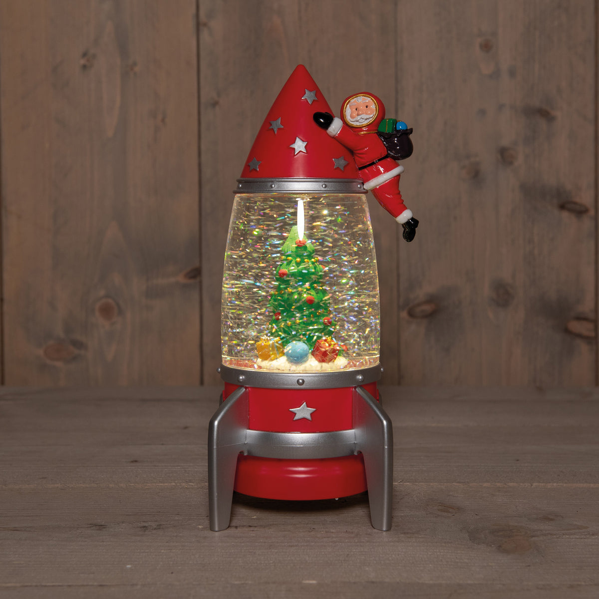 raket santa met glitterwater 3xaabatterij met dc aansluiting 12x11x27,5cm warm wit