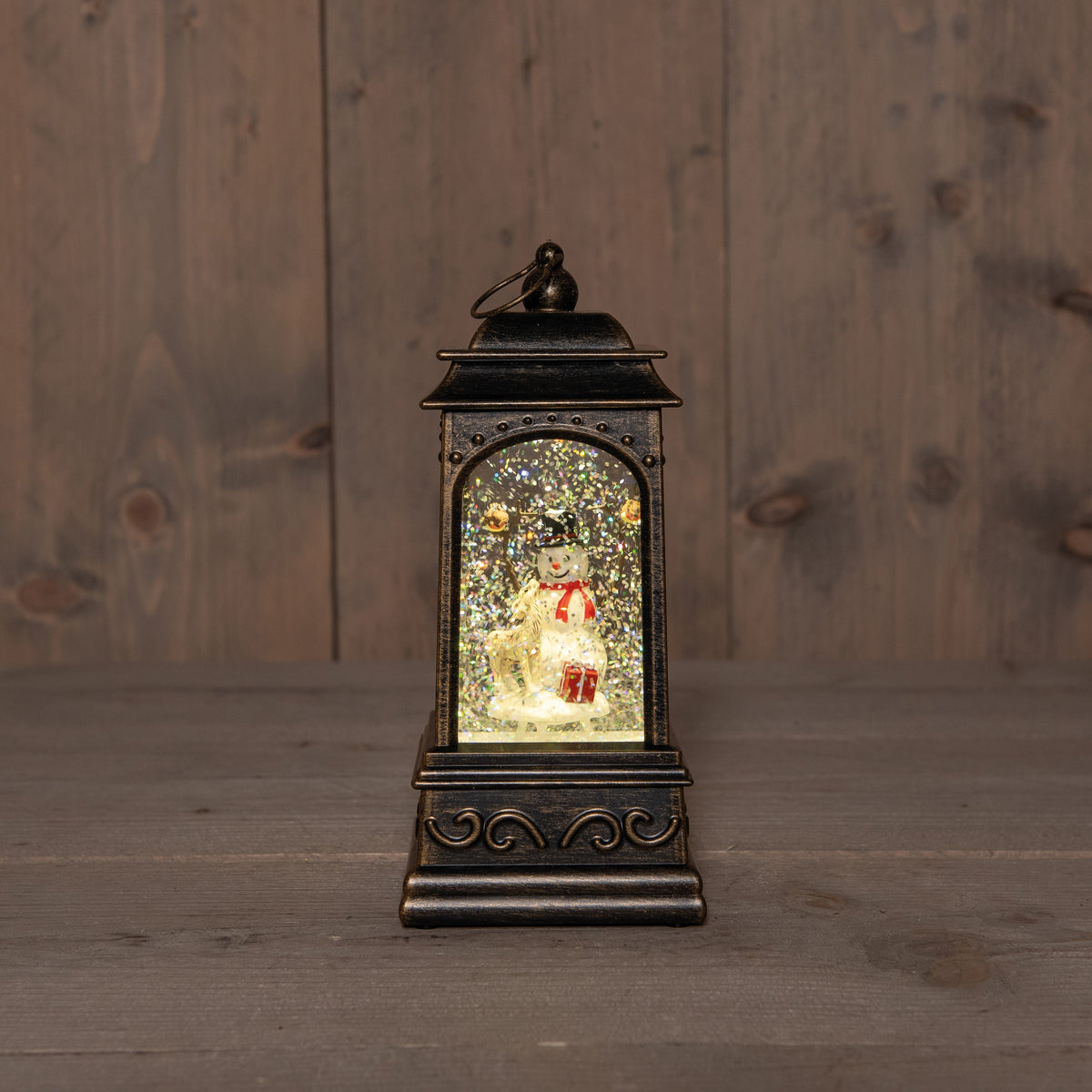 lantaarn sneeuwpop in glitterwater 3xaa batterij met dc aansluiting 20.5x9cm warm wit