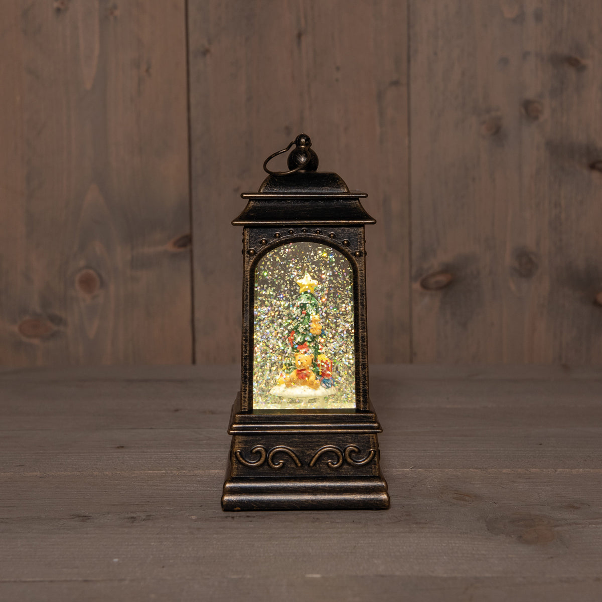 lantaarn kerstboom in glitterwater 3xaa batterij met dc aansluiting 20.5x9cm warm wit