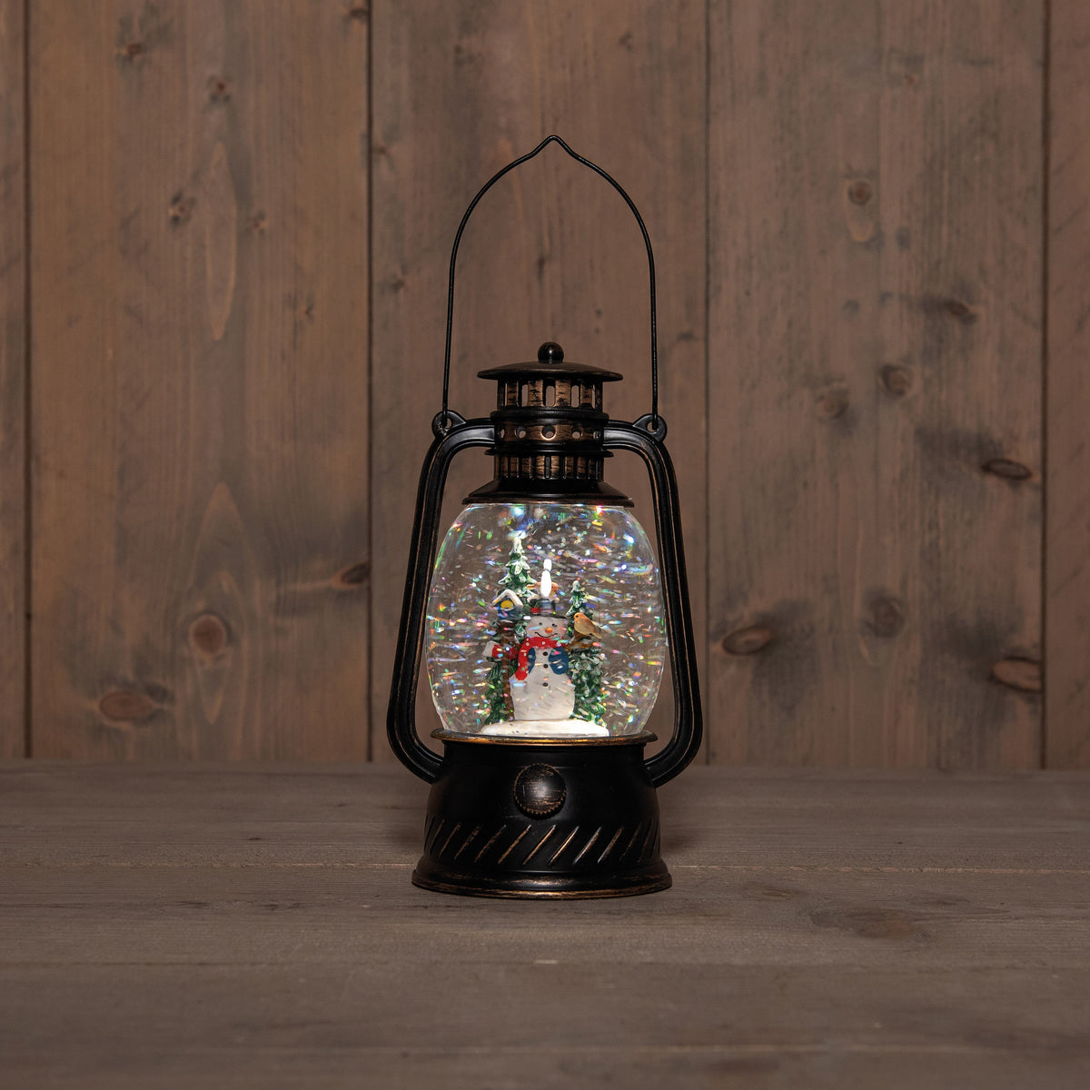 lantaarn sneeuwpop in glitterwater op 3aa batterij met dc aansluiting 20.5x12cm warm wit