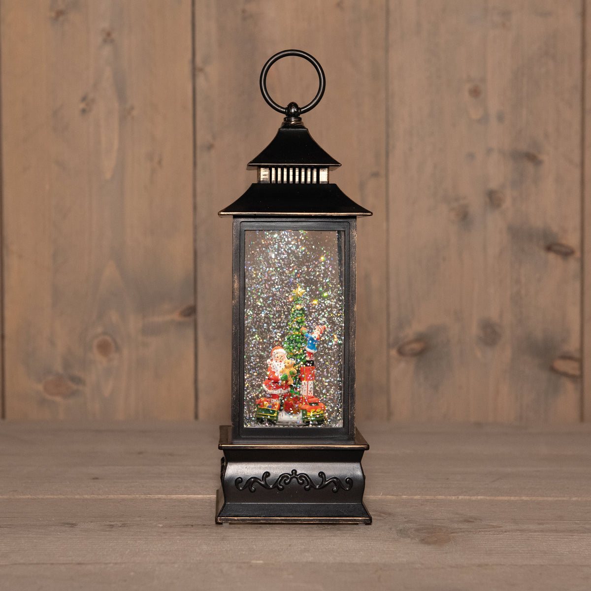 lantaarn met trein roterend in glitterwater led op 3aa batterij met dc aansluiting 10,5x29cm warm wit