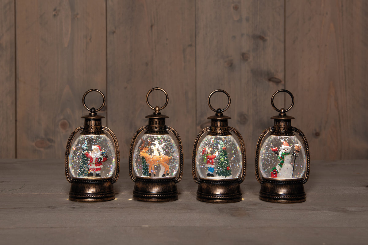 lantaarn met glitterwater 2xaaa batterij 13x8cm 4 assorti in display warm wit