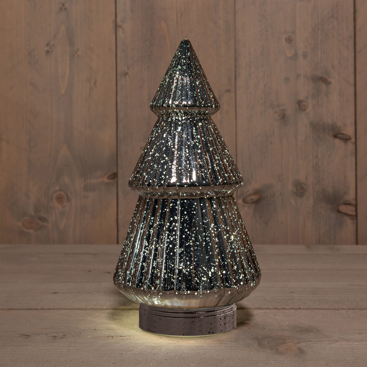 kerstboompje glas 10led op batterij met timer 28.5x15cm metallic antraciet