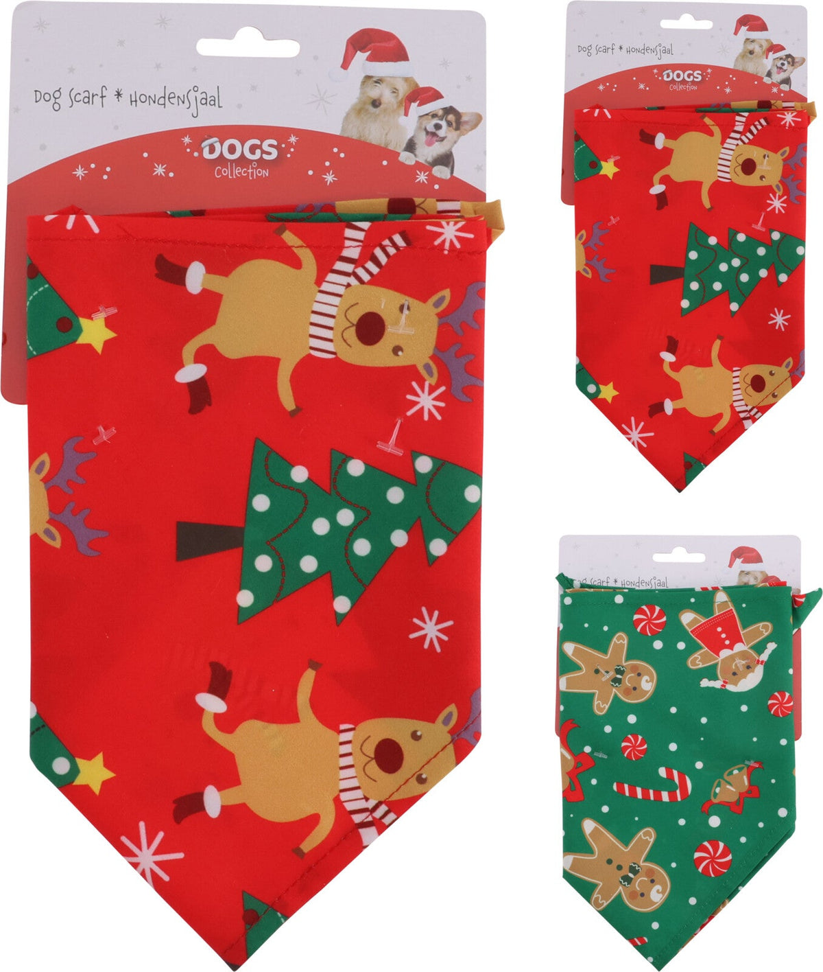 hondensjaal, 62x30cm 2ass kerst patterns, op tie-on kaart