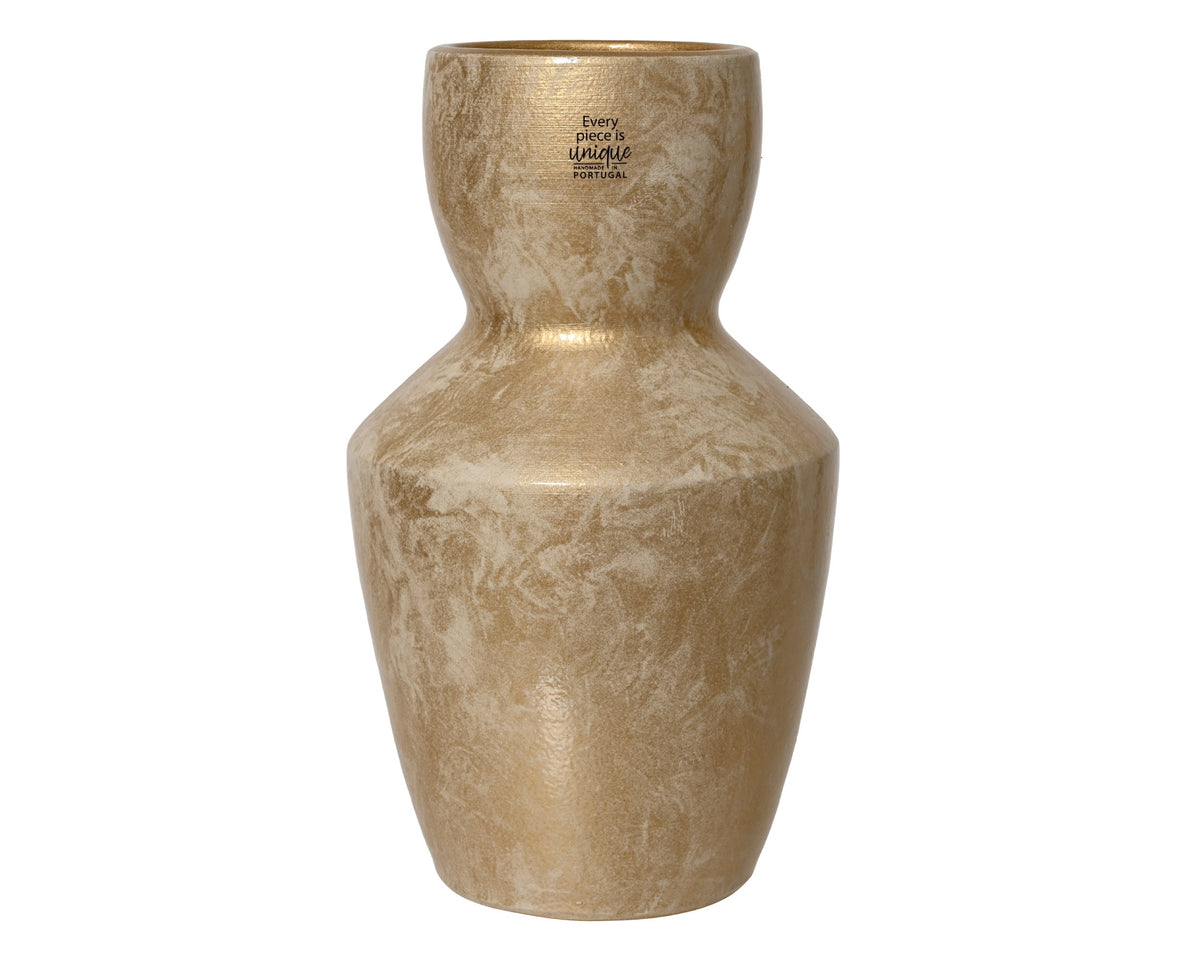 vaas terracotta glazed gold wash wit goud d.19cm x h.30cm