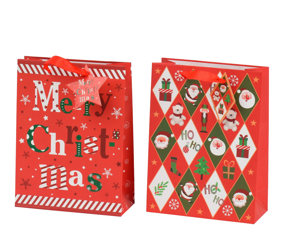 giftbag papier with tag print 2ass fsc mix credit rood/kleur(en) l.18cm x w.8cm x h.24cm
