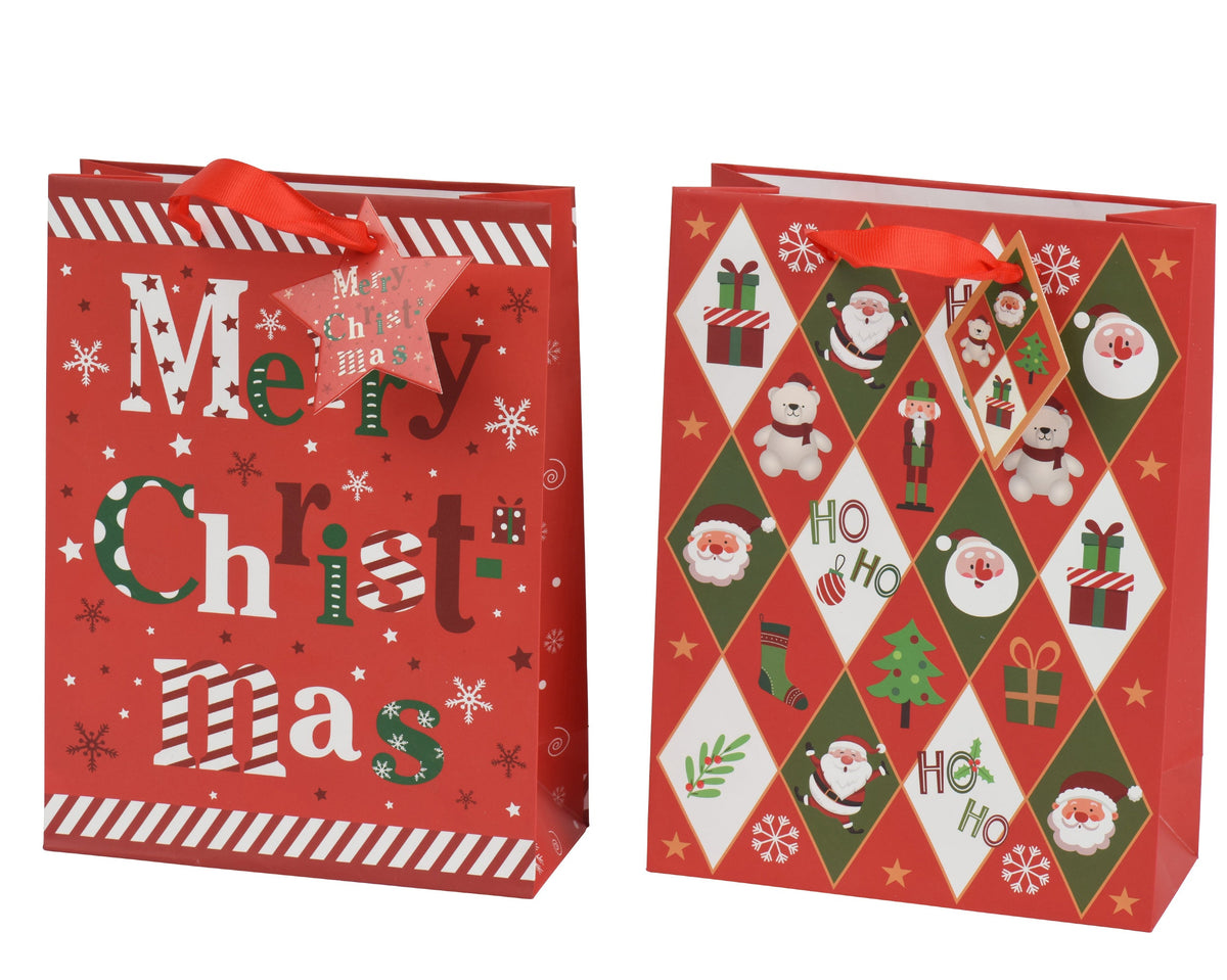 giftbag papier with tag print 2ass fsc mix credit rood/kleur(en) l.30cm x w.12cm x h.42cm