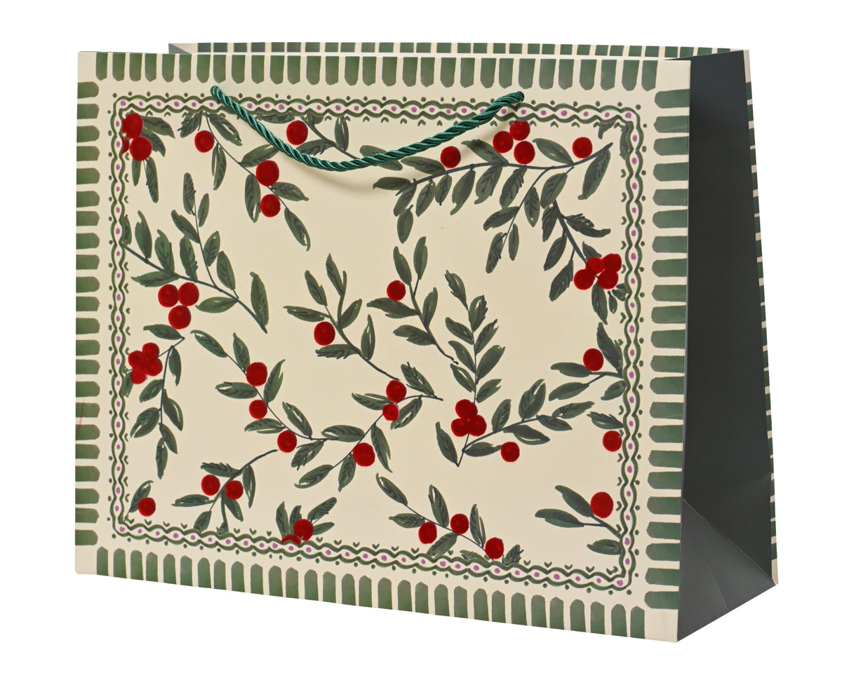 giftbag papier flock berries fsc recycled groen/kleur(en) l.32cm x w.11cm x h.25cm