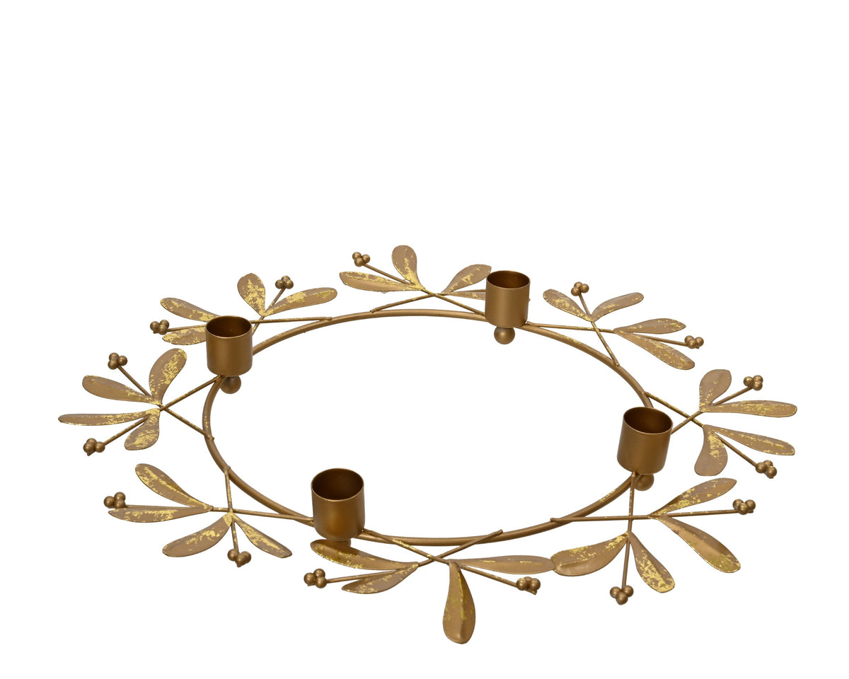 kandelaar ijzer wreath gold foil 4candle holder goud l.35cm x w.35cm x h.4cm