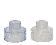 kandelaar glas transparent 2col ass assortie d.6.5cm x h.5.2cm