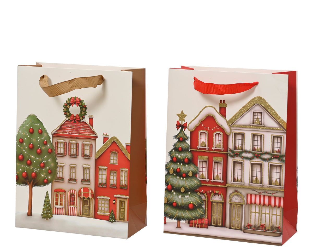 giftbag papier glitter houses 2ass fsc mix credit assortie l.26cm x w.10cm x h.32cm
