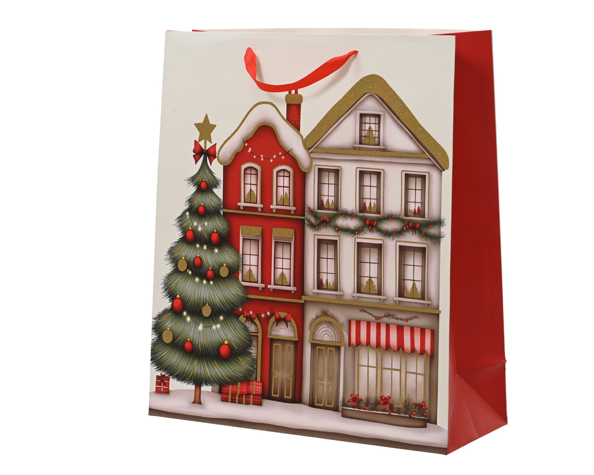 giftbag papier glitter houses fsc mix credit wit/rood l.50cm x w.18cm x h.72cm
