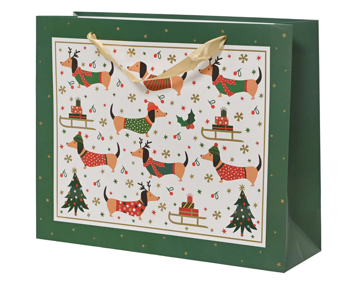 giftbag papier dachshund fsc mix credit groen/kleur(en) l.32cm x w.10cm x h.26cm