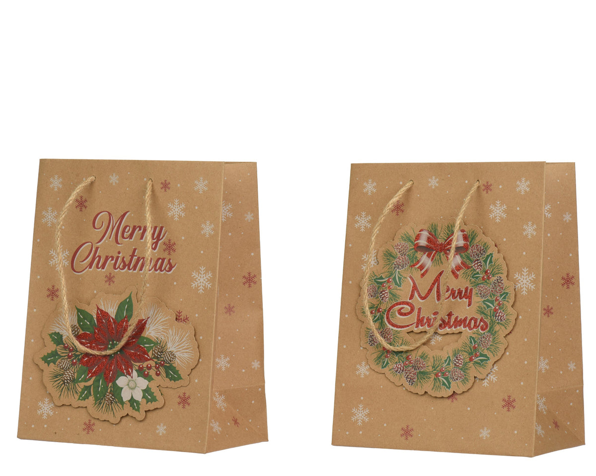 giftbag pakpapier glitter 3d 2ass fsc recycled bruin/kleur(en) l.18cm x w.10cm x h.23cm