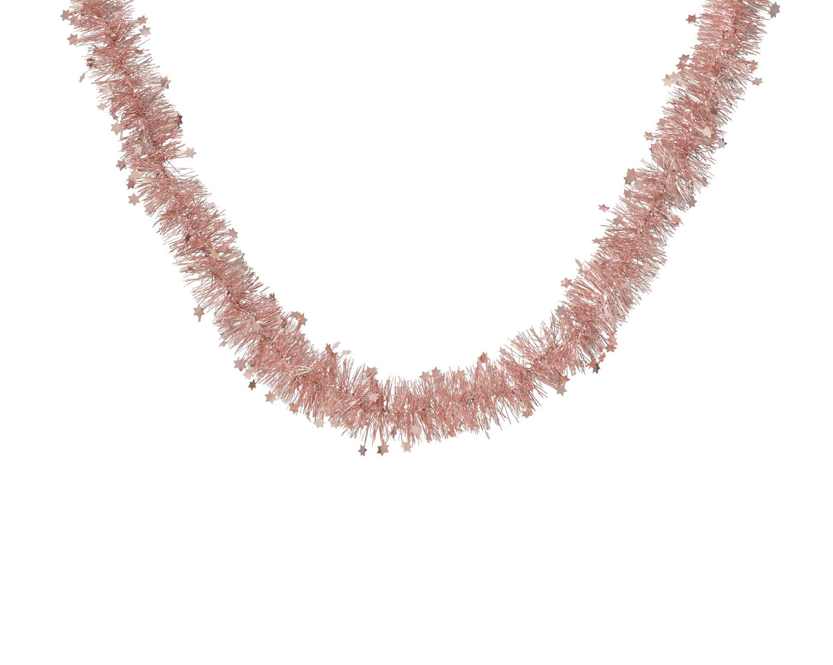 lametta guirlande pet shiny with star tinsel poederroze d.9cm x h.270cm