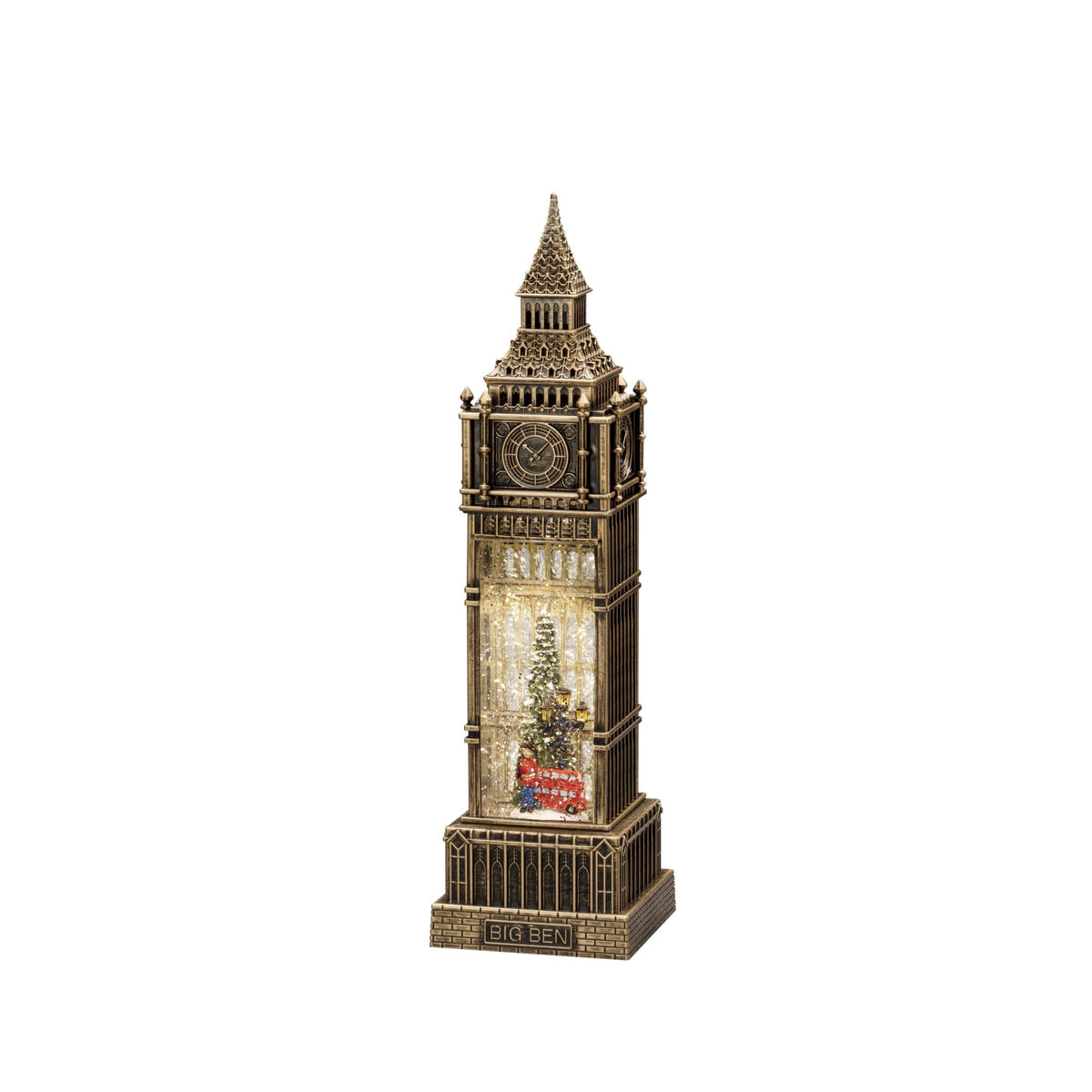 led big ben sneeuwtafereel, 2l, 38x10,6cm, warmwit, watergevulde lantaarn, on/off/5u timer, 2 warm witte led, op usb kabel of batterij, 3x c, voor binnen, 0,2w, batterij: 3 x c 1,5v (excl.)