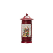 led mailbox met kerstman sneeuwtafereel, 26,5x13cm, rond, rood, 1l, warmwit, watergevulde lantaarn, on/off/5u timer, 1 warm witte led, op usb kabel of batterij, 3x aa, voor binnen, 0,1w, bat