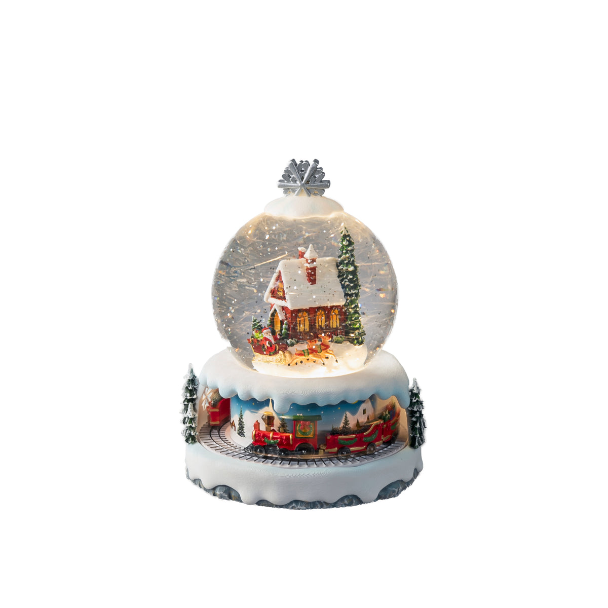 LED Wasserspinner Weihnachtsmann im Schlitten, mit fahrendem Zug und Musik, weiß, 3 warmweiße LED, 5h Timer, 5V, 3,6W, USB, für innen