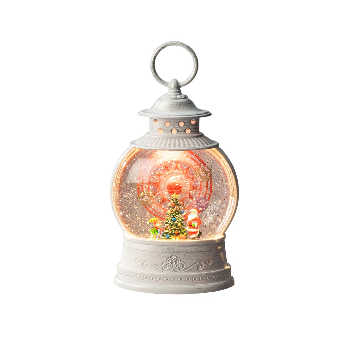LED Wasserspinner Riesenrad und Weihnachtsbaum, 12,5x21cm BxH, rotierend, weiß, 1 warmweiße LED, 5h Timer, auf Batterie/USB-Kabel (3x AAA, exkl.), 5V, 3,6W, IP20, schwarzes Kabel, 1,5V (exkl.), für Innen