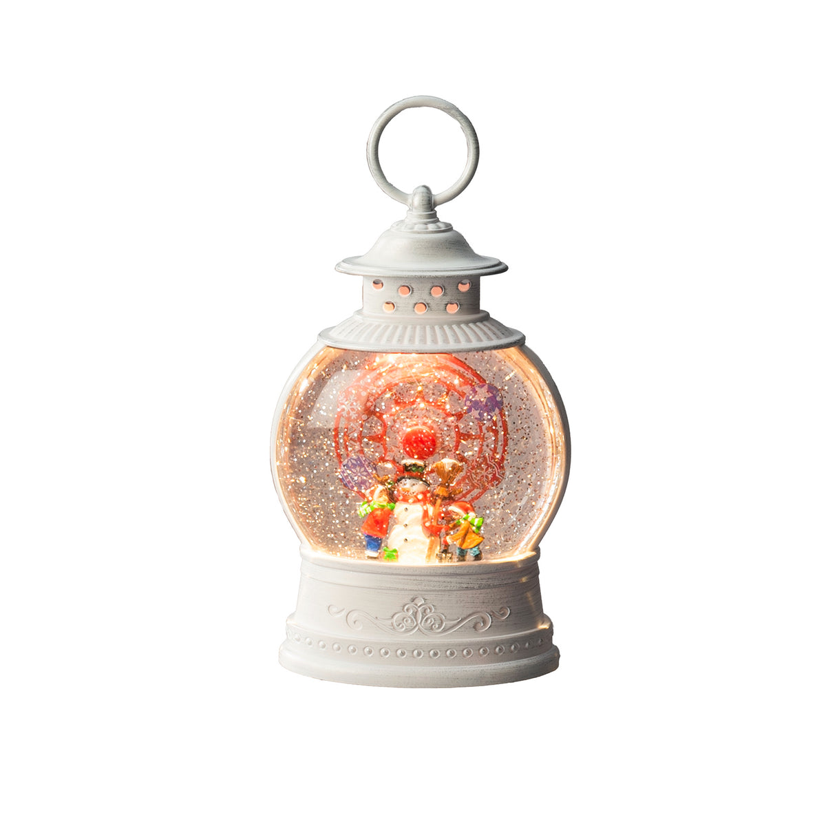 LED Wasserspinner Riesenrad und Schneemann, 12,5x21cm BxH, rotierend, weiß, 1 warmweißes LED, 5h Timer, auf Batterie/USB-Kabel (3x AAA, exkl.), 5V, 3,6W, IP20, schwarzes Kabel, 1,5V (exkl.), für innen