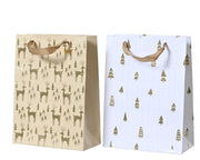 giftbag papier gold foil trees and deers 2ass fsc 100% assortie l.18cm x w.8cm x h.24cm