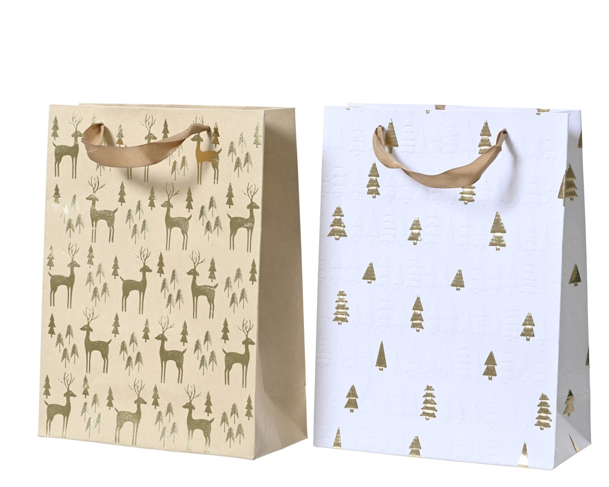 giftbag papier gold foil trees and deers 2ass fsc 100% assortie l.18cm x w.8cm x h.24cm