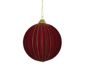 kerstbal foam flock gold wire stripe ossenbloed d.8cm