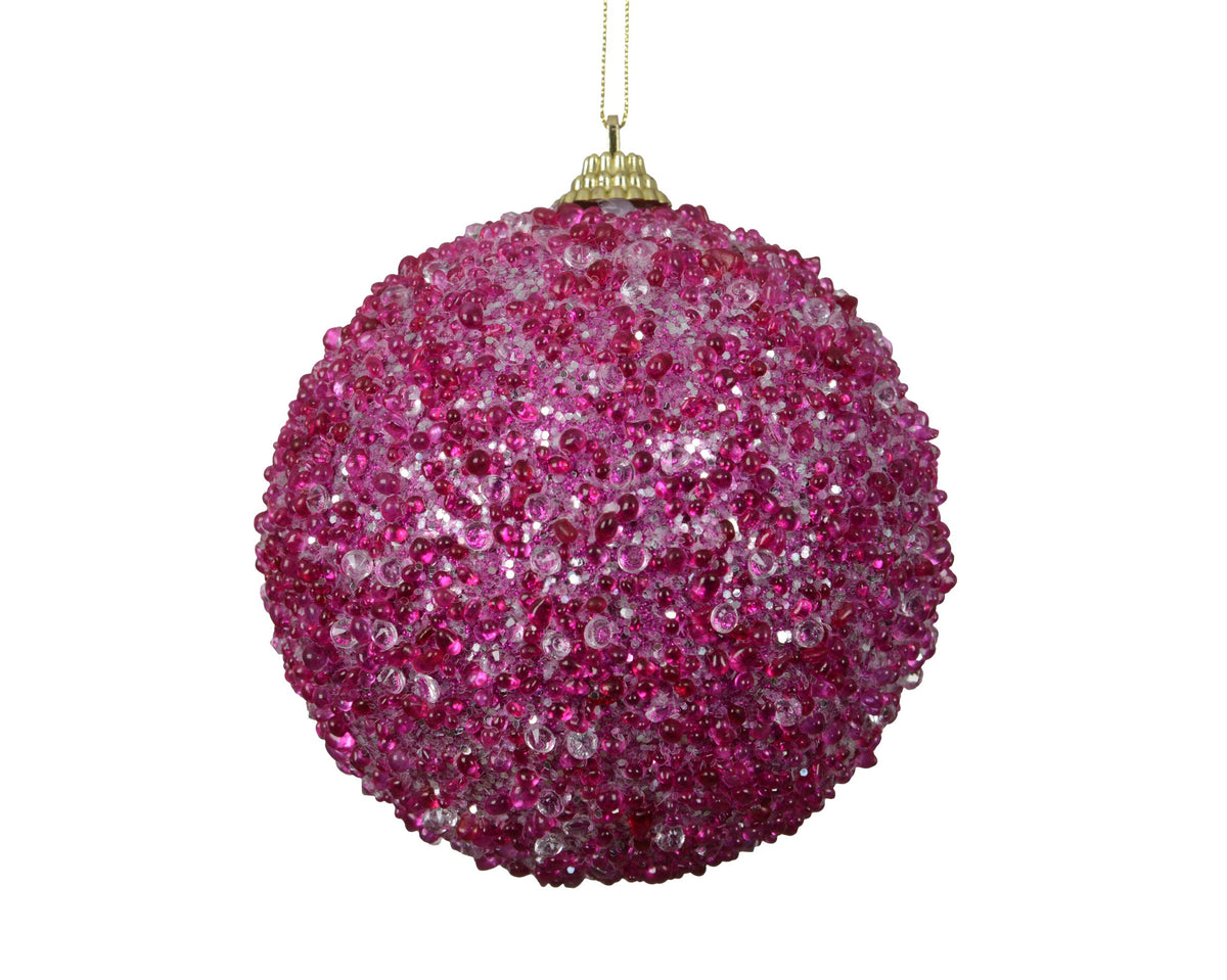 kerstbal foam beads donker roze d.8cm