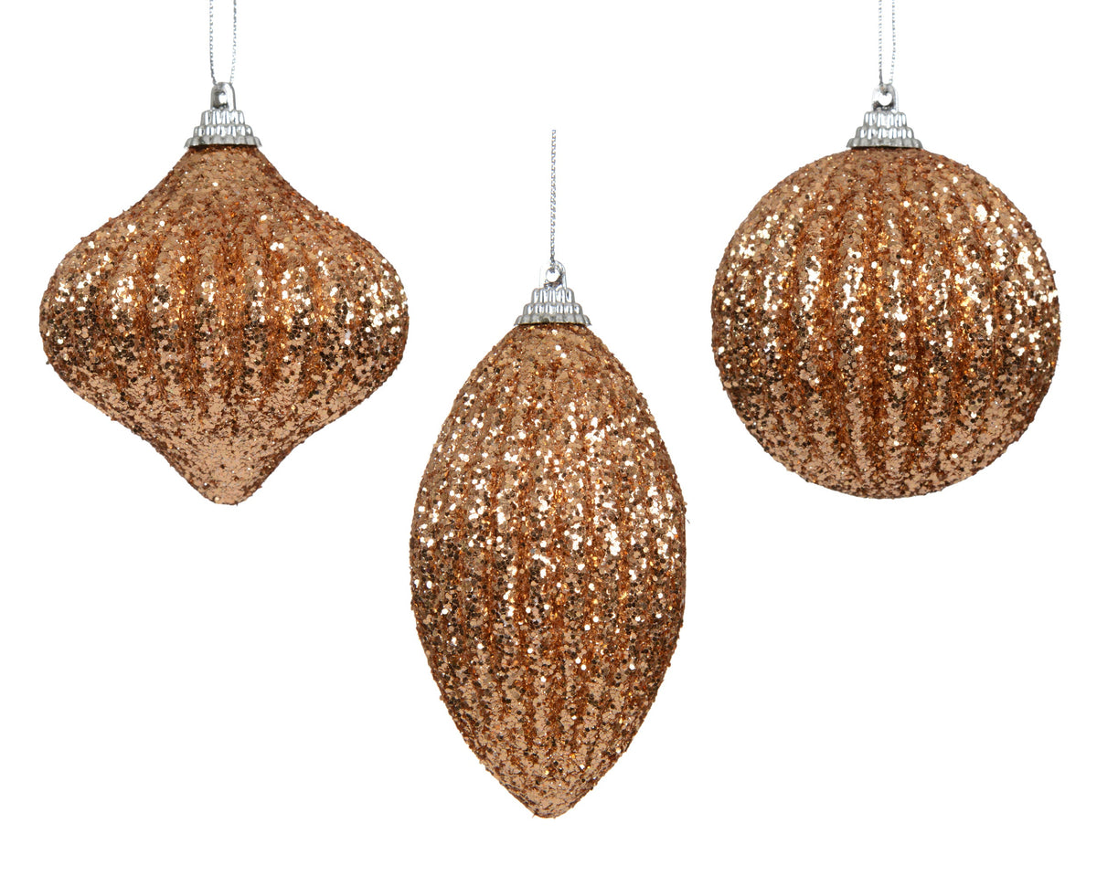 kerstbal foam glitter 3ass karamel bruin d.8cm