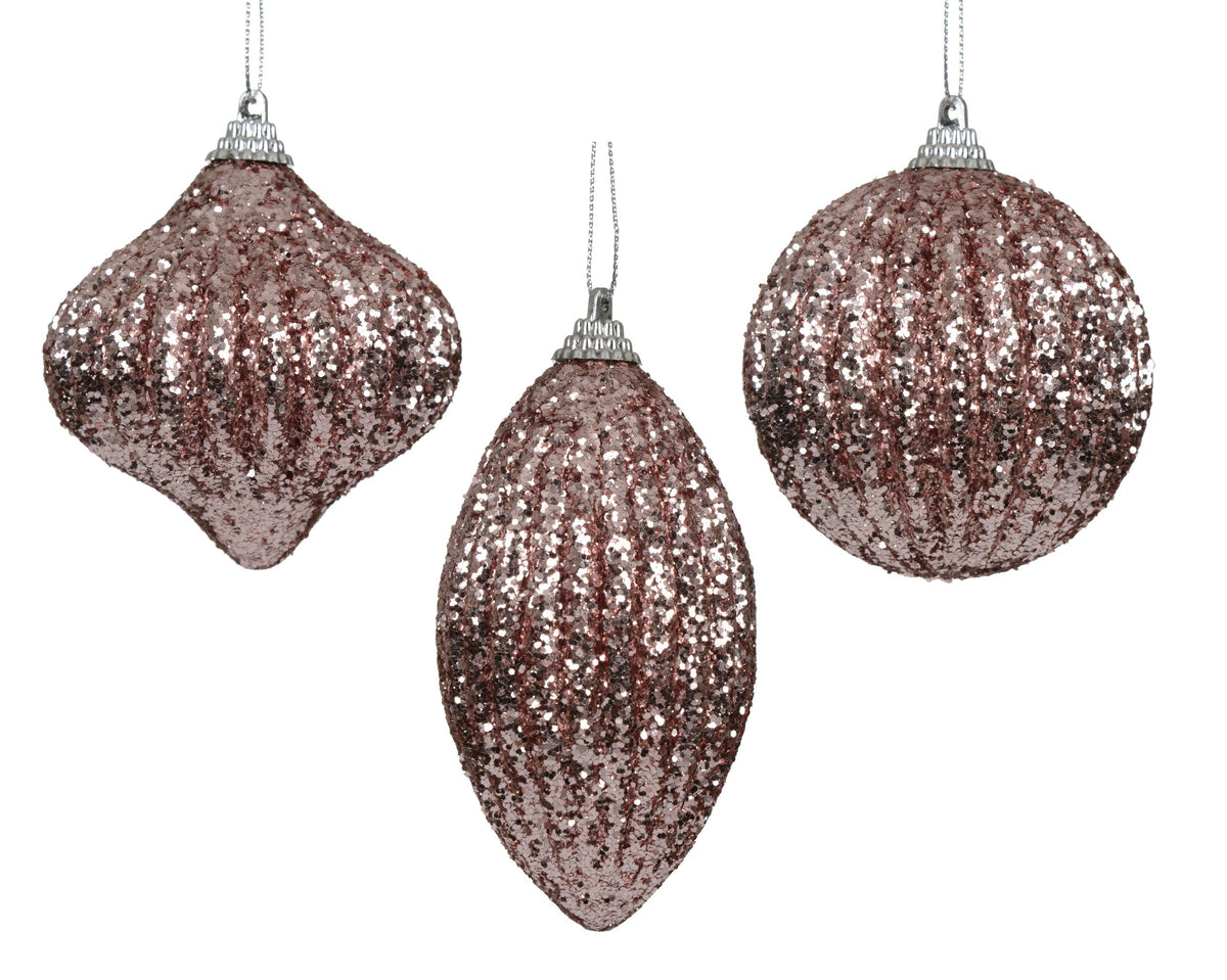 kerstbal foam glitter 3ass poederroze d.8cm