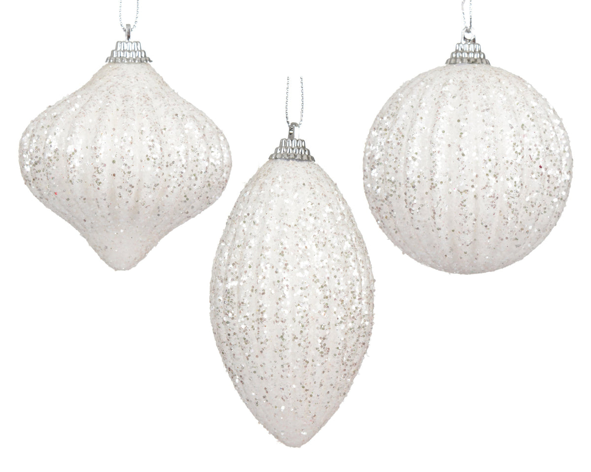 kerstbal foam glitter 3ass winterwit d.8cm
