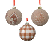 kerstbal op draad polyfoam shiny - sugar tree - house - check 3ass bruin/kleur(en) d.8cm
