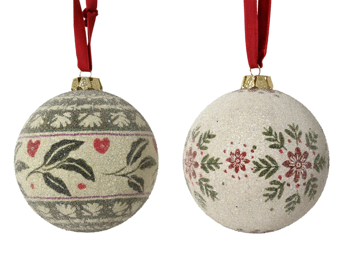 kerstbal op draad polyfoam sugar leaves 2ass assortie d.8cm