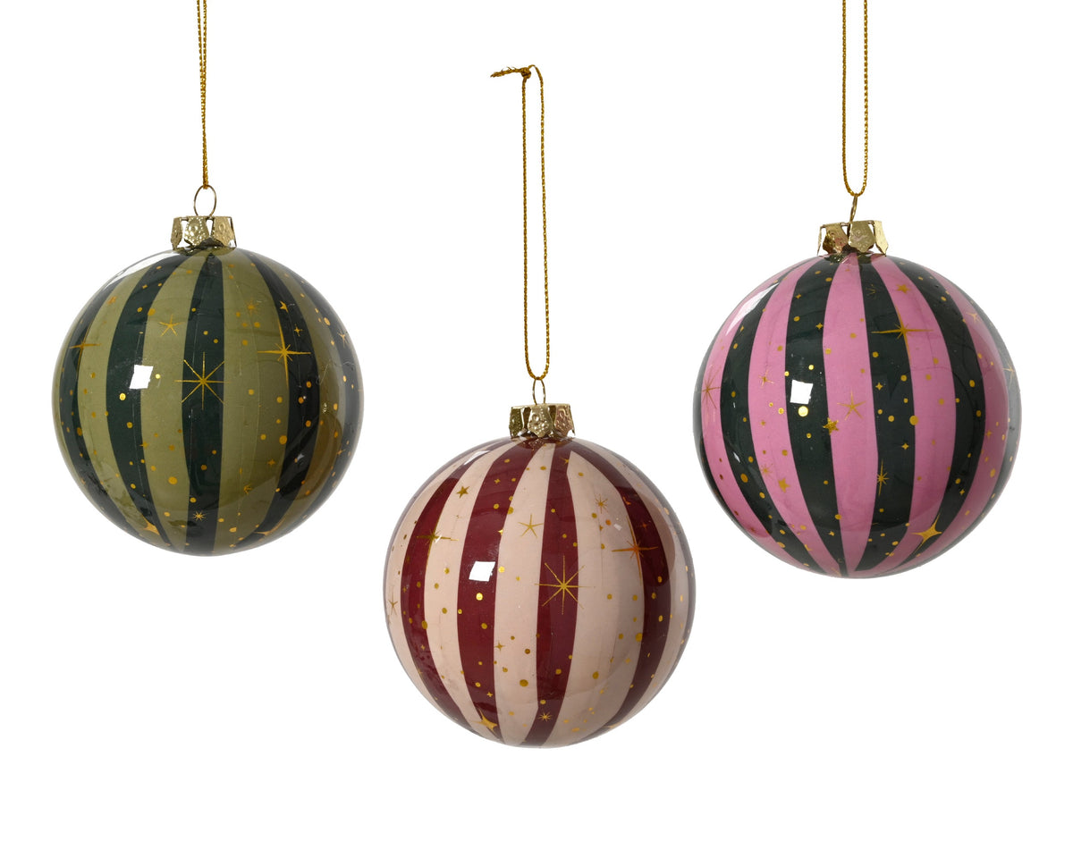 kerstbal op draad polyfoam shiny stripe 3col ass assortie d.10cm