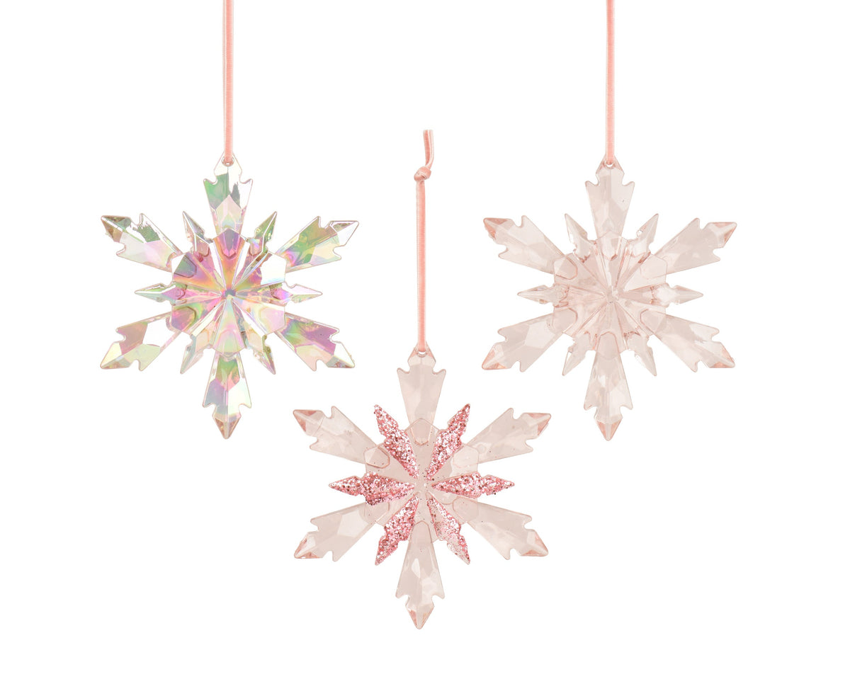 sneeuwvlok polystyreen 3ass roze l.11.5cm x w.2cm x h.13cm