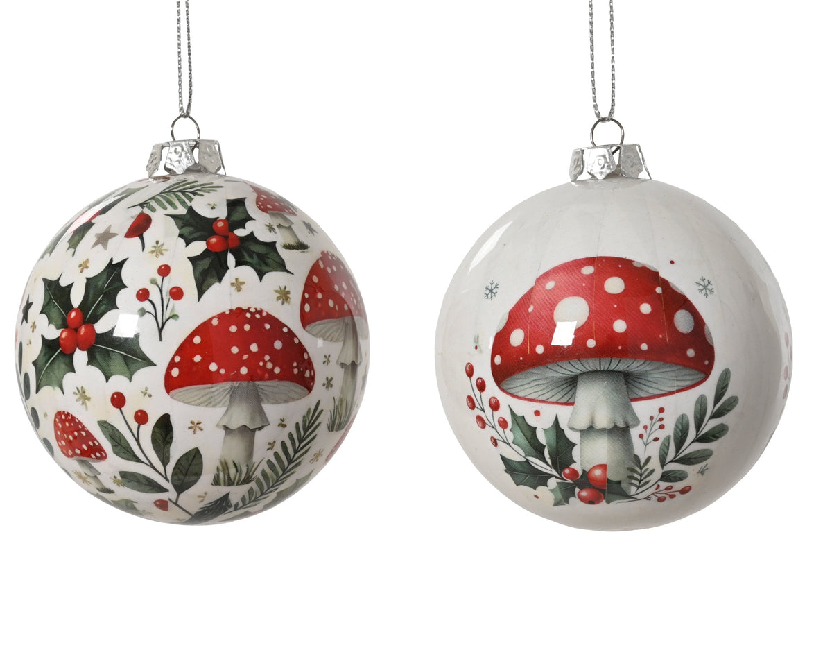 kerstbal op draad polyfoam shiny mushroom 2ass groen/rood d.8cm
