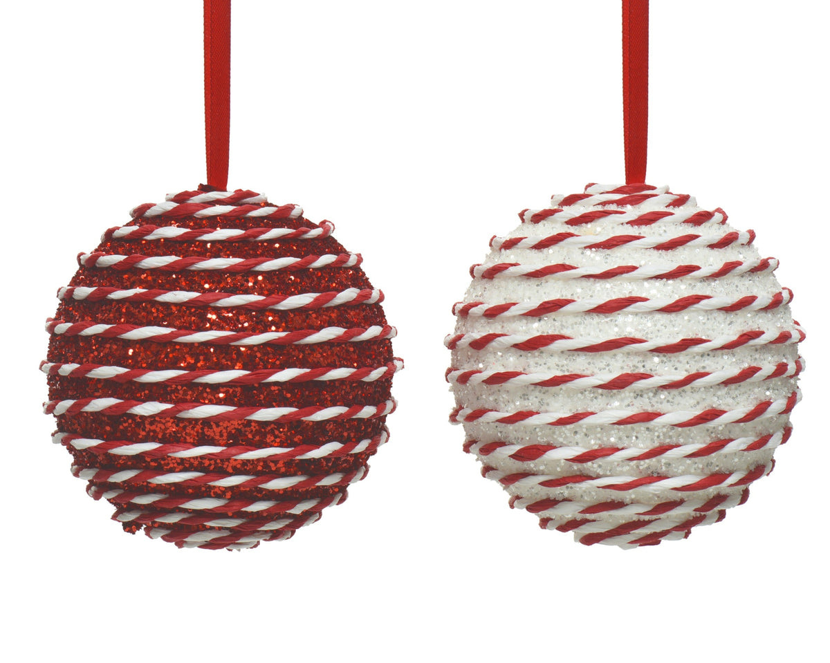 kerstbal foam glitter 2col ass rood/wit d.10cm