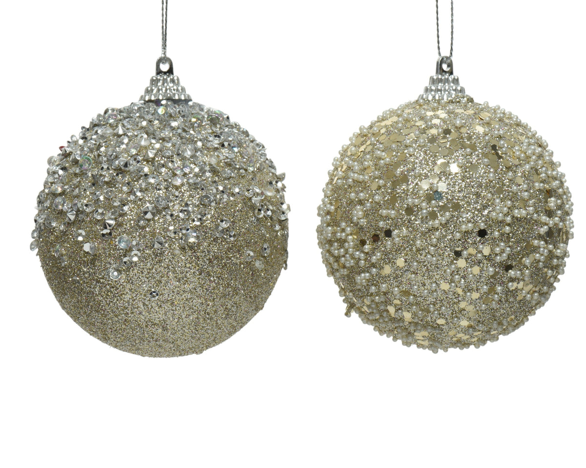 kerstbal foam glitter, beads, diamonds 2ass champagne d.8cm