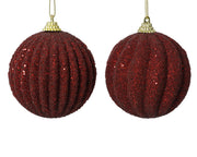 kerstbal op draad foam glitters, beads 2ass ossenbloed d.8cm