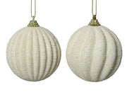 kerstbal op draad foam glitters, beads 2ass wolwit d.8cm