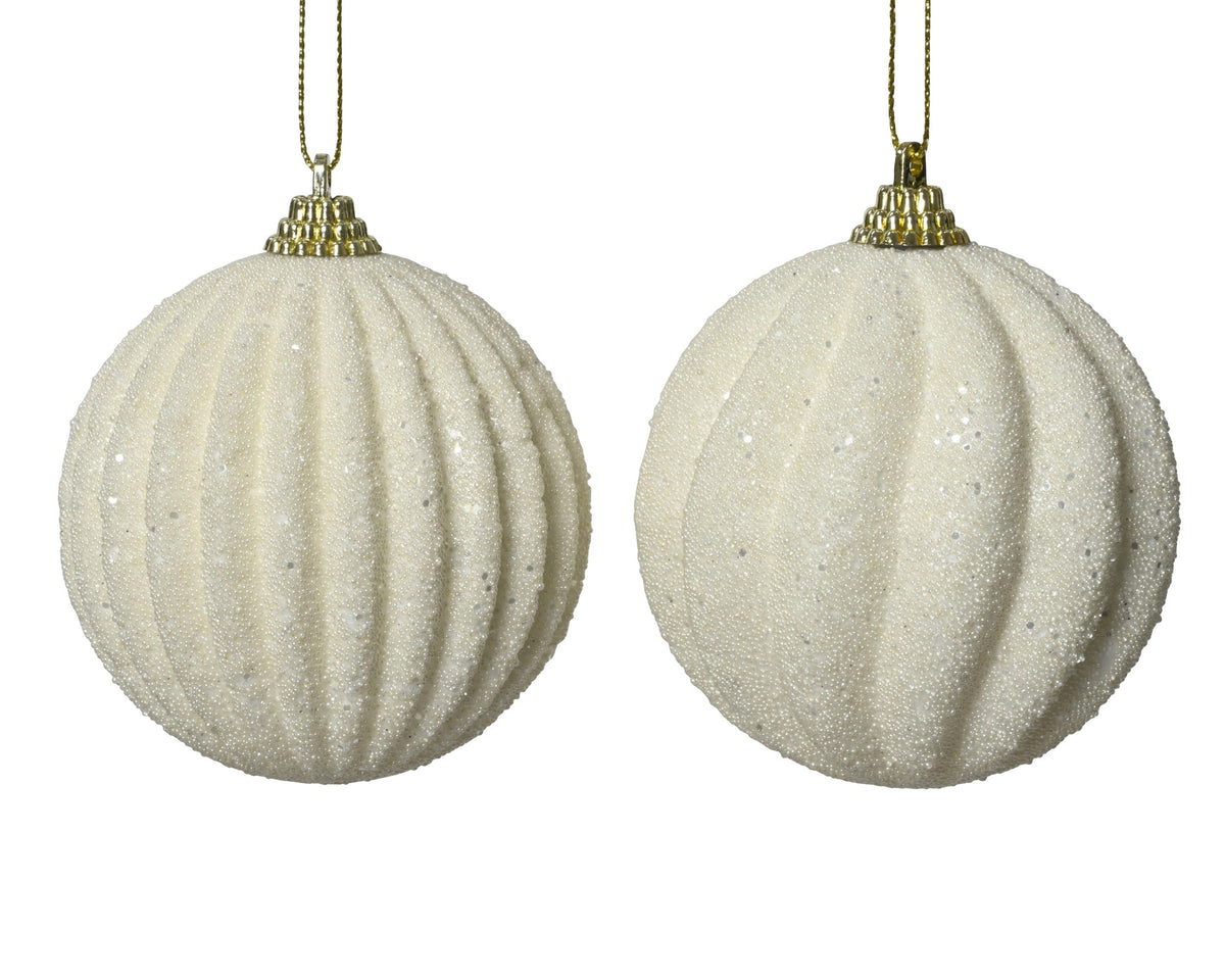 kerstbal op draad foam glitters, beads 2ass wolwit d.8cm