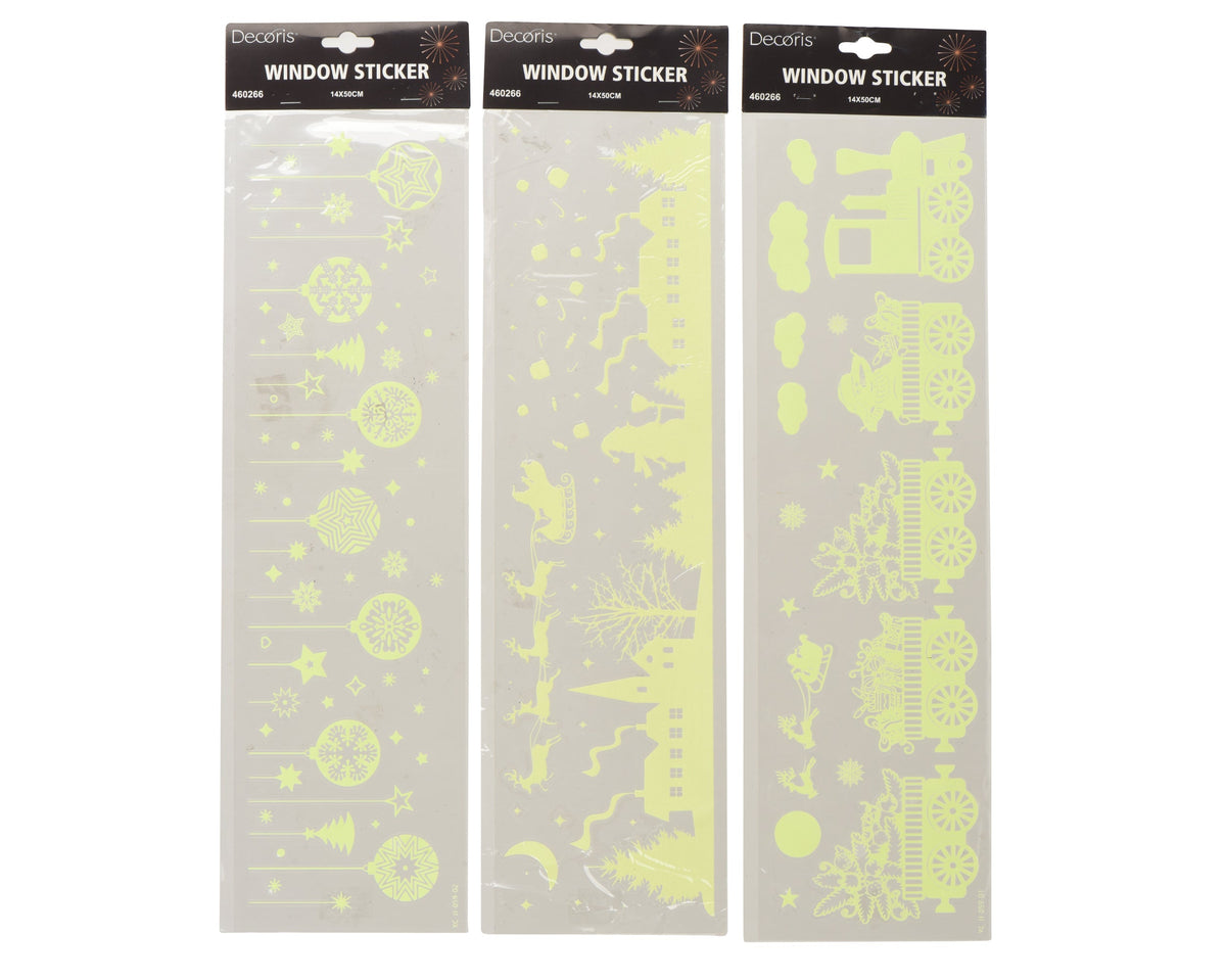 raamdecoratie pet glow in the dark 3ass geel l.14cm x w.0.1cm x h.50cm